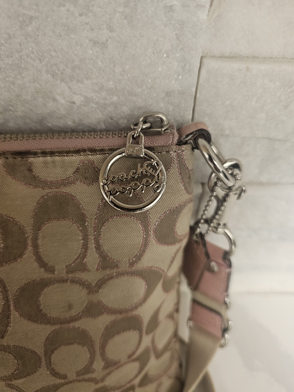 Coach Signature Canvas Crossbody Bag in Beige and Pink - Picture 7 of 12